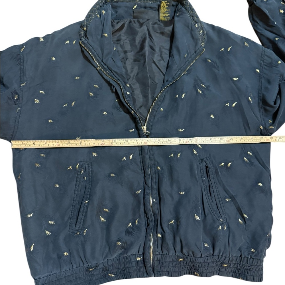 Vintage Mureli 100% Silk Feather-Print Jacket Black Bomber Style ’80s/’90s Sz L - Picture 6 of 15